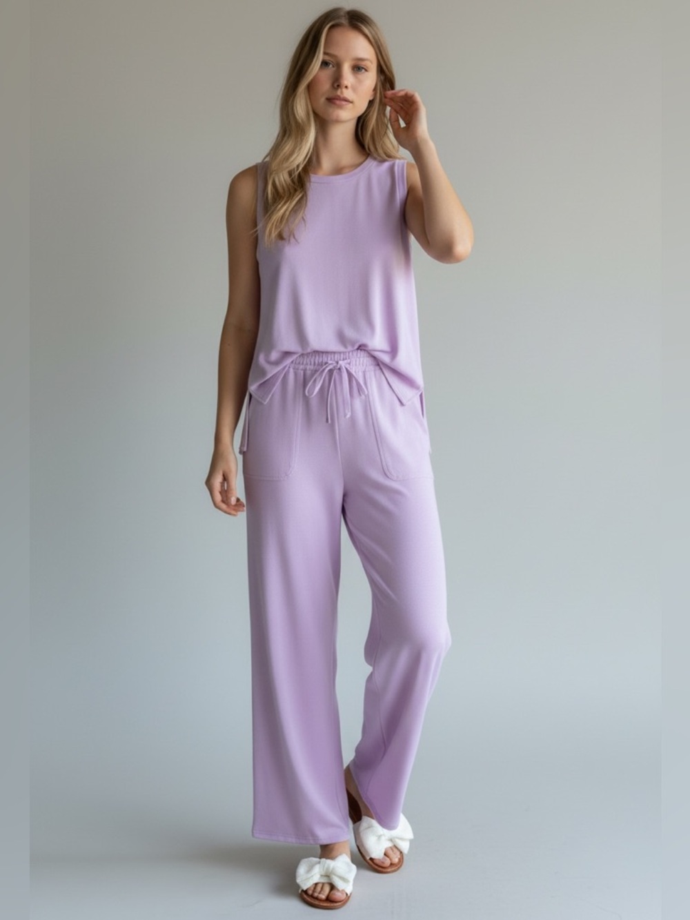Wide Leg Knit Pants - Lavender And Top NWOT